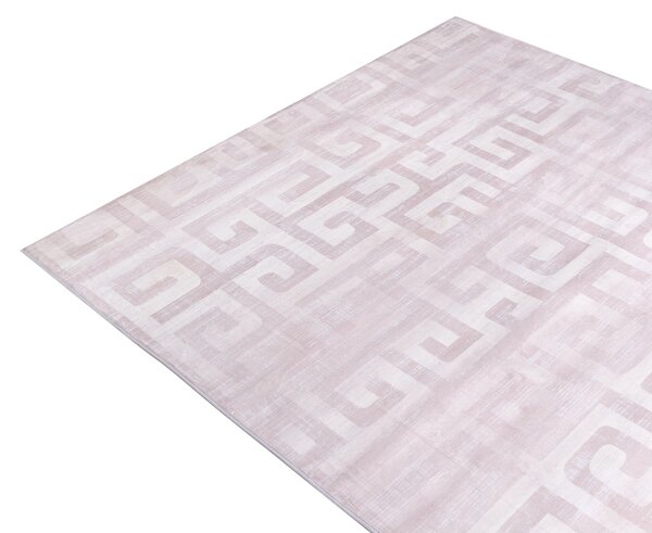 Izbový koberec béžový 140 x 200 cm geometrický vzor protišmyková spodná strana vhodný na podlahové kúrenie
