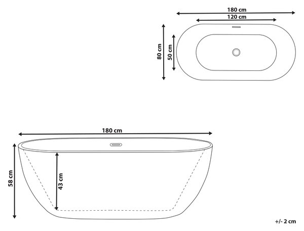 Voľne stojaca vaňa biela sanitárny akrylát 180 x 80 cm oválna voľne stojaca moderný štýl