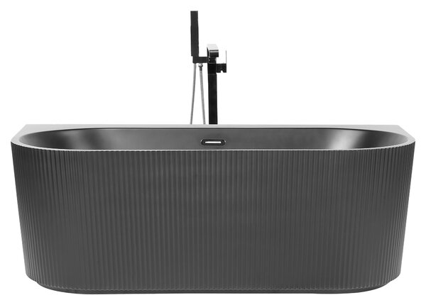 Oválna vaňa k stene matná čierna akrylátová 170 x 80 cm drážkovaná povrchová úprava moderný štýl kúpeľňa