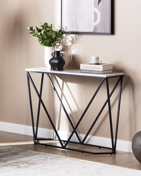 Konzolový stolík biely mramorový efekt a čierna MDF práškovo lakované železo 100 x 30 cm obdĺžnikový glamour moderný štýl