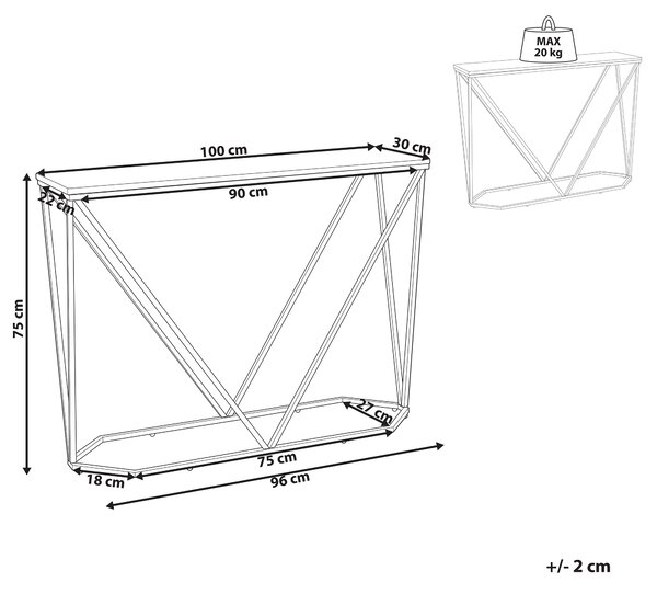 Konzolový stolík biely mramorový efekt a čierna MDF práškovo lakované železo 100 x 30 cm obdĺžnikový glamour moderný štýl