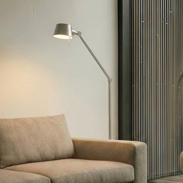 Lucande Stojacia lampa Silka, 173 cm, saténový nikl, nastaviteľné, Hliník / sivá / zinok, Pracovňa / Kancelária, kov, Moderný, Stolová lampa