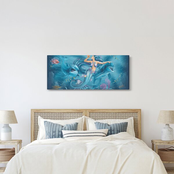 Obraz - Morská víla s delfínmi (120x50 cm)