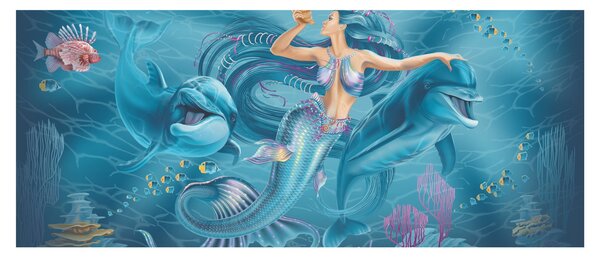 Obraz - Morská víla s delfínmi (120x50 cm)