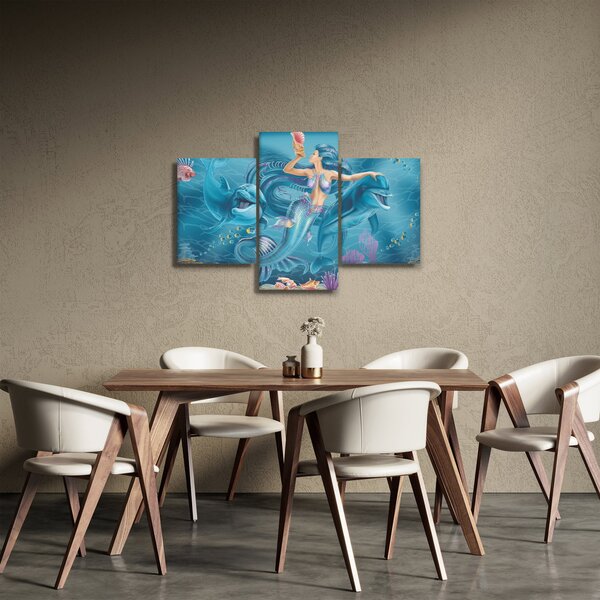 Obraz - Morská víla s delfínmi (90x60 cm)