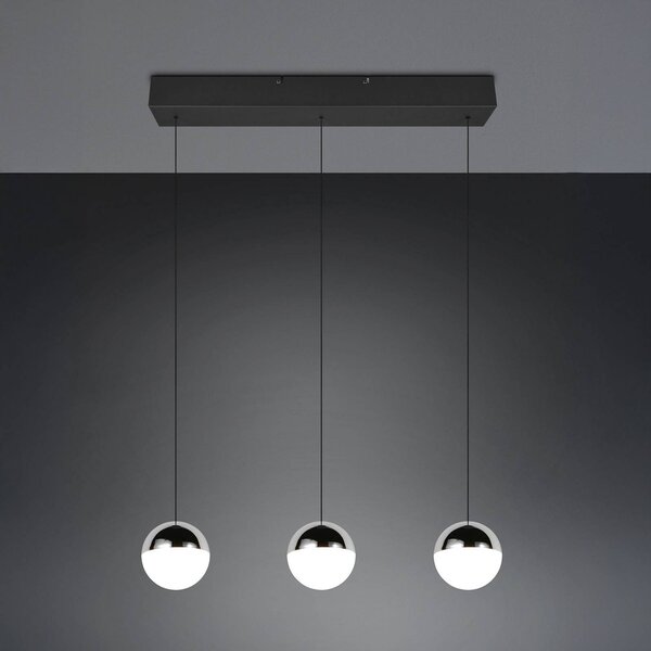 Reality Leuchten LED závesné svietidlo Senta, chróm, dĺžka 62 cm, 4 000 K, 3-pl., Chrómová / strieborná, Obývacia izba / jedáleň, Plast, Moderný, Závesné svietidlo