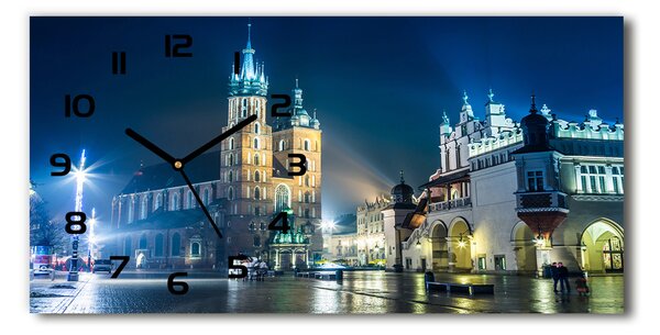 Vodorovné Moderné sklenené hodiny na stenu Krakov noc