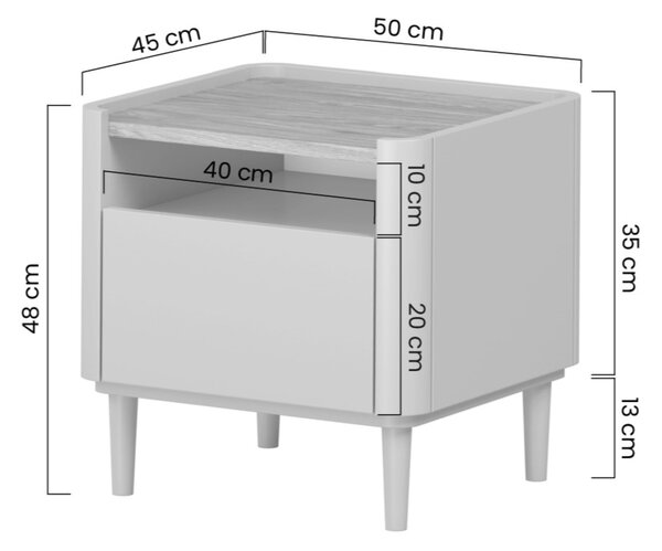 Nočný stolík Elivo 50 cm na nožičkách - kašmírová / dub olejovaný