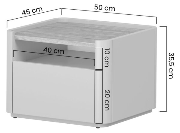Nočný stolík Elivo 50 cm so zásuvkou - kašmírová / dub olejovaný