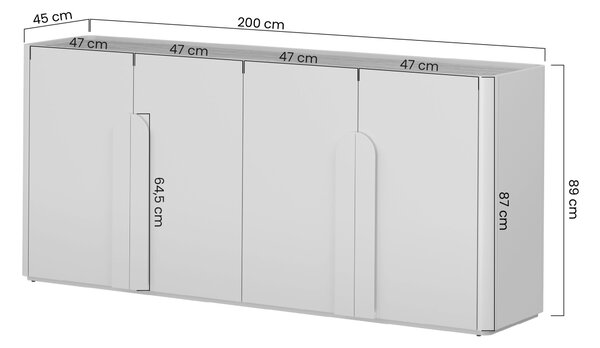 Komoda Amilio 200 cm štvordverová - eukalyptus / dub baltic dune / úchytky dub prírodný