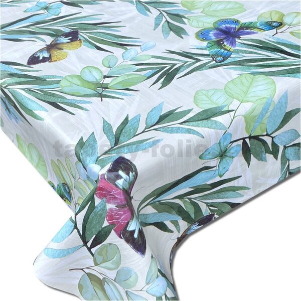 Obrus PVC 3581485 metráž, 20 m x 140 cm, listy s motýľmi, IMPOL TRADE