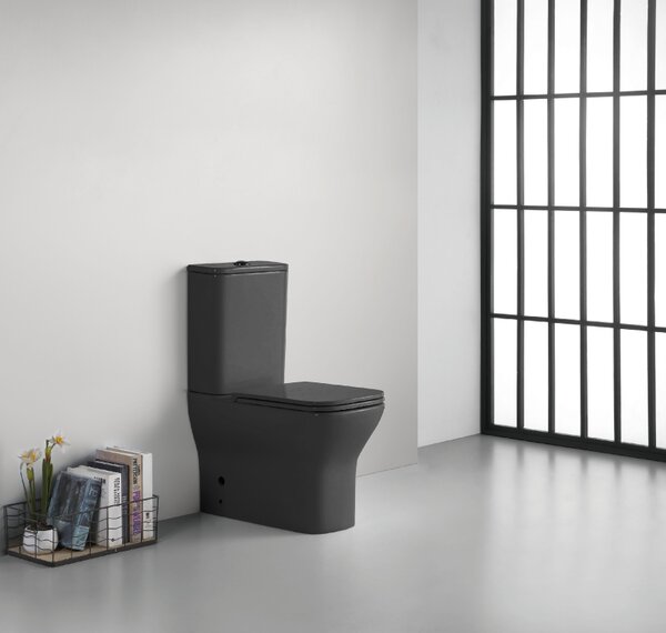 CERANO - WC kombi Hugo, Rimless + Slim/UF sedátko - spodný/zadný odpad - čierna matná - 63,5x35,5 cm