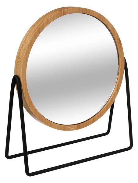 Stolové zrkadlo Bamboo, čierne/s drevnými prvkami