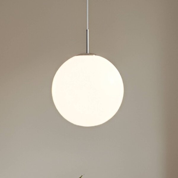 Závesné svetlo Lindby Marike, Ø 35 cm, biele, sklo, guľa, E27, Biela / opálová, Obývacia izba / jedáleň, Sklo, Moderný, Závesné svietidlo
