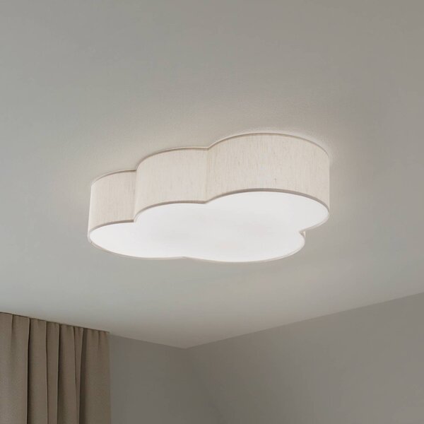 Stropné svietidlo Cloud, béžové, dĺžka 63 cm, textil, oblak, E27, Krémová / jantárovo žltá, Detská izba, Textil / látka / hodváb, Štýl mladých