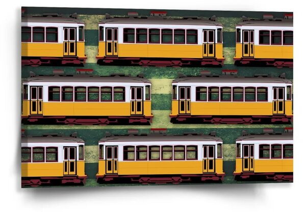 Sablio Obraz Lisabonské historické električky Zelený Pattern - 60x40 cm