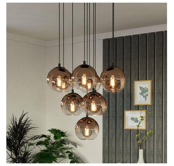 Eglo 901926 - Závesný luster na lanku ARISCANI 10xE27/60W/230V čierna/béžová/dymová