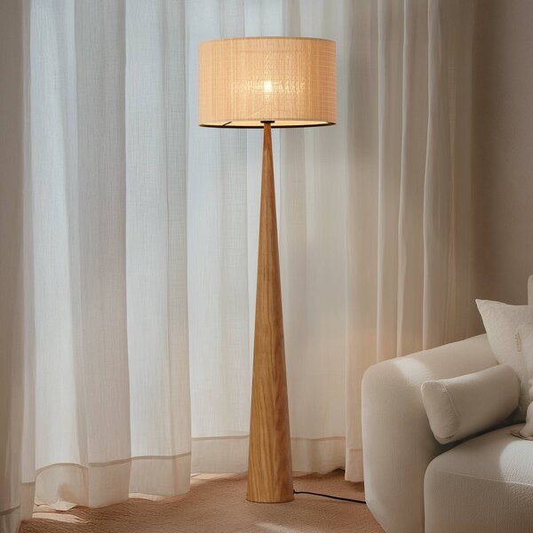 Lucande stojacia lampa Fabrena, prírodná farba, bambus, výška 138 cm, Svetlé drevo, Obývacia izba / jedáleň, Drevo, Stojaca lampa