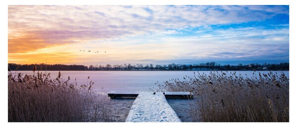 Obraz - Zamrznuté jazero, Ełk, Mazury, Poľsko (120x50 cm)