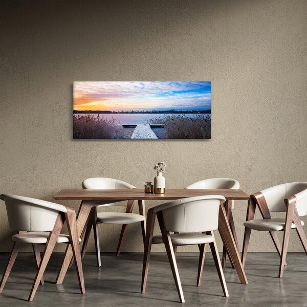 Obraz - Zamrznuté jazero, Ełk, Mazury, Poľsko (120x50 cm)