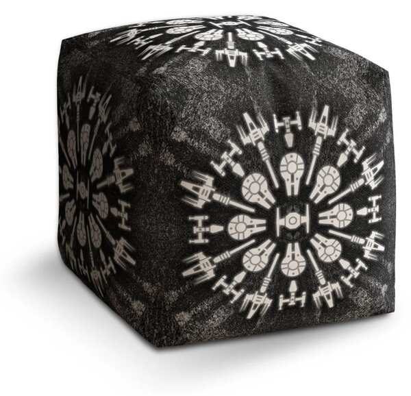 Sablio Taburet Cube Star Wars Vesmírne lode na šedom abstrakte - 40x40x40 cm