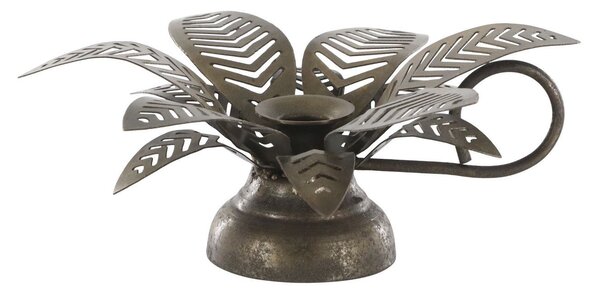 Mosadzný antik kovový svietnik na úzku sviečku kvetina Kloee - 4*13*6 cm - Chic Antique