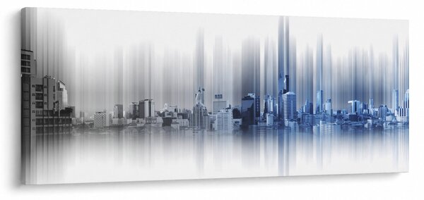 Obraz - Panoráma mesta, modro-šedé (120x50 cm)