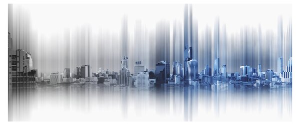 Obraz - Panoráma mesta, modro-šedé (120x50 cm)