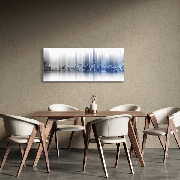 Obraz - Panoráma mesta, modro-šedé (120x50 cm)