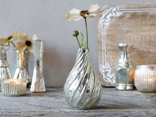 Ortuťová antik sklenená dekoračná vázička Vallia - Ø 7*11 cm - Chic Antique