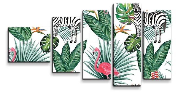Sablio Obraz - 5-dílný Zebra a Plameniak - 100x60 cm