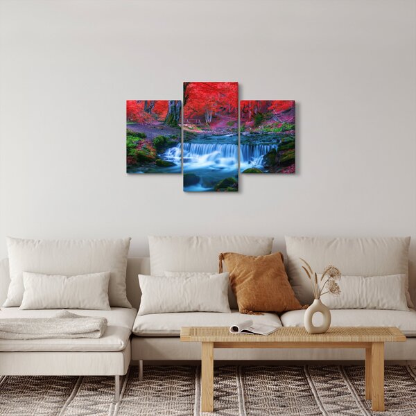 Obraz vodopádu v červenom lese (90x60 cm)
