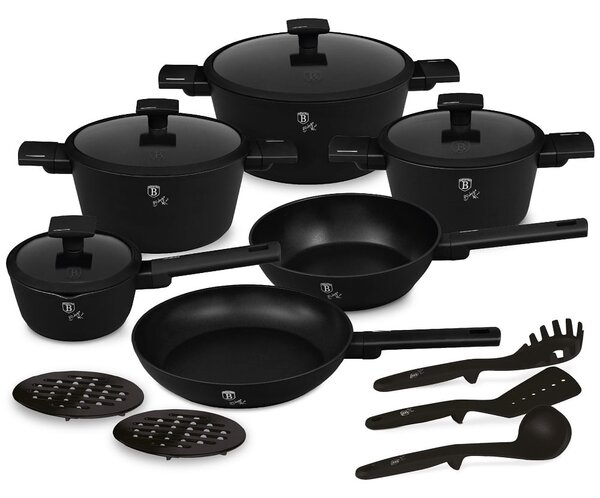 Nepriľnavá sada hrncov 15 ks, Matte Black BerlingerHaus