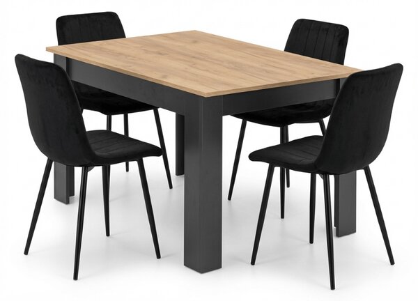 Jedálenský set 1 + 4, stôl MADO 120x80 cm čierna/dub artisan + čierna zamatová stolička LAVA s čiernymi nohami
