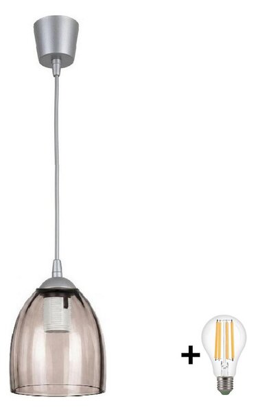 Brilagi-LED Luster na lanku R GLASS 1xE27/60W/230V pr. 17 cm strieborná/dymovo-béžová