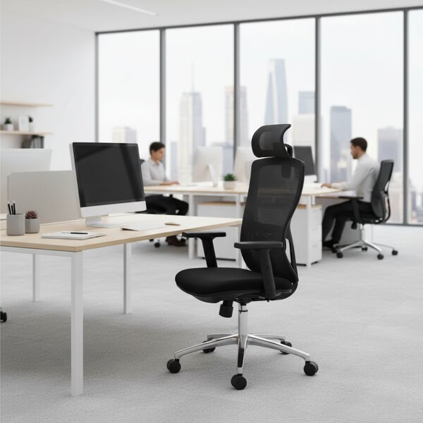 Kancelárska ergonomická stolička Neoseat TASCO — látka, sieť, čierna, nosnosť 150 kg