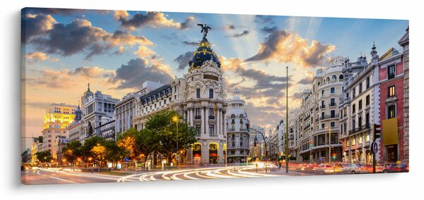 Obraz - Calle Gran Vía, Madrid, Španielsko (120x50 cm)