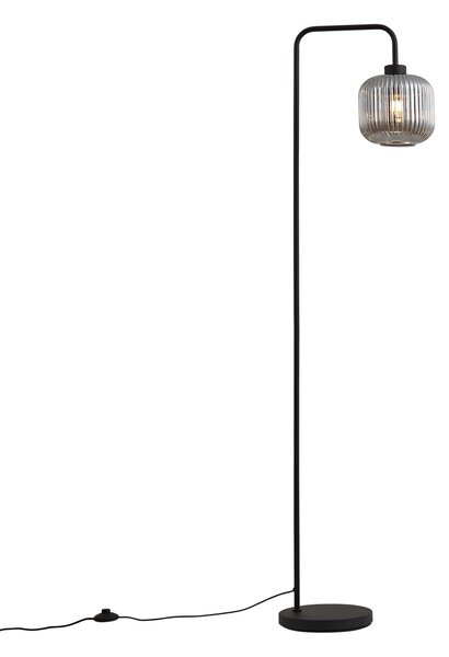 Dizajnová stojaca lampa čierna s dymovým sklom - Ana