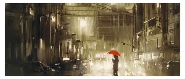 Obraz - Žena za daždivej noci (120x50 cm)
