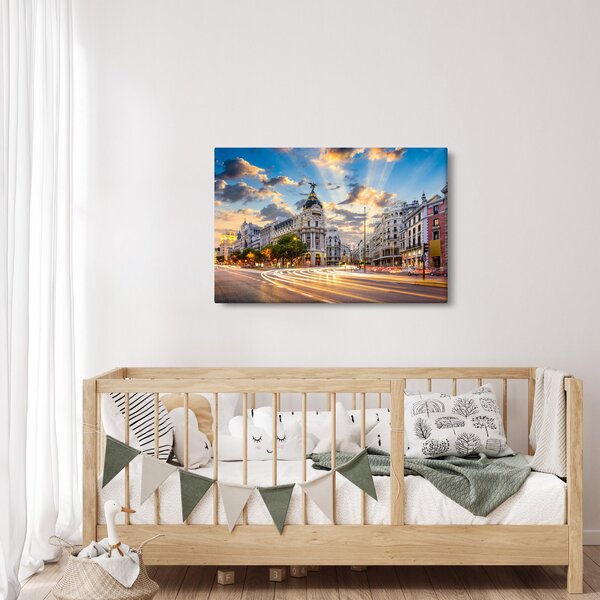 Obraz - Calle Gran Vía, Madrid, Španielsko (90x60 cm)