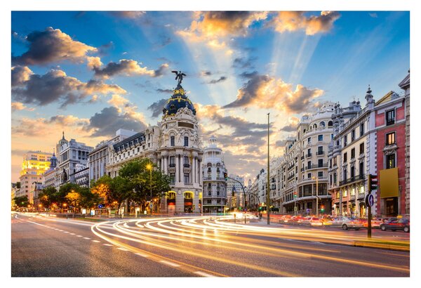 Obraz - Calle Gran Vía, Madrid, Španielsko (90x60 cm)