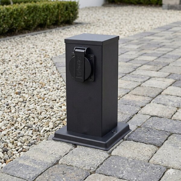 Elektrický záhradný stĺpik Electric, nerezová oceľ, 2 zásuvky, čierna, (20 cm)