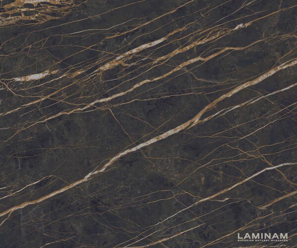 DELIFE Konferenčný stolík Levente 85x85 cm keramika Laminam® Noir Desir hnedá podstava kov titánová farba