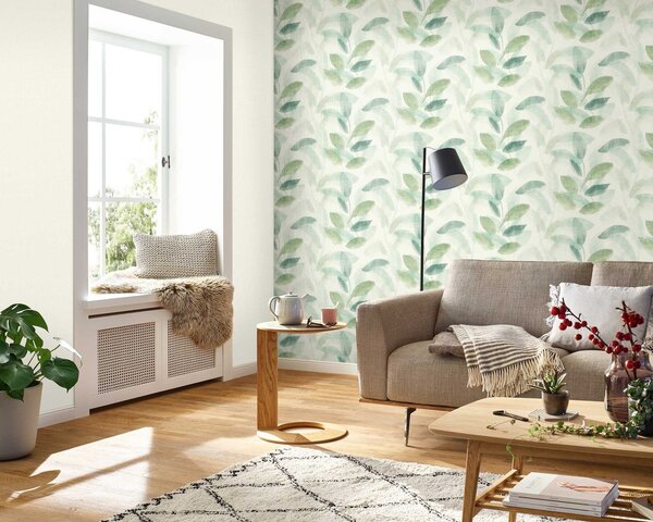 RASCH | Vliesová tapeta na stenu Liverna 416343 | 0,53 x 10,05 m | vining ivy, zelená, biela