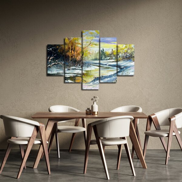 Obraz zimnej rieky, olejomaľba (150x105 cm)