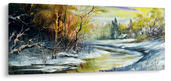 Obraz zimnej rieky, olejomaľba (120x50 cm)
