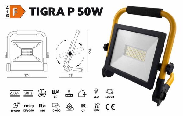 LED Reflektor prenosný 230V TIGRA P 50W 4000K