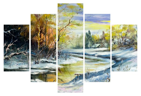 Obraz zimnej rieky, olejomaľba (150x105 cm)