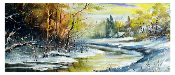 Obraz zimnej rieky, olejomaľba (120x50 cm)