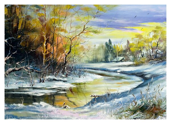 Obraz zimnej rieky, olejomaľba (70x50 cm)